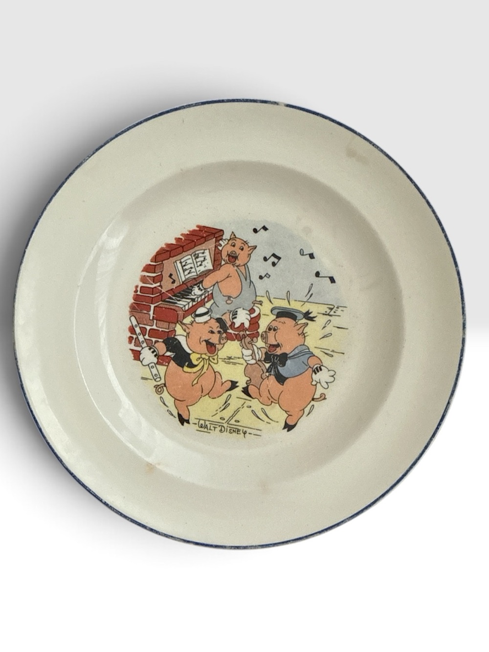 VTG 1930s Disney Three Little Pigs Ceramic Plate Patriot China Salem China Co